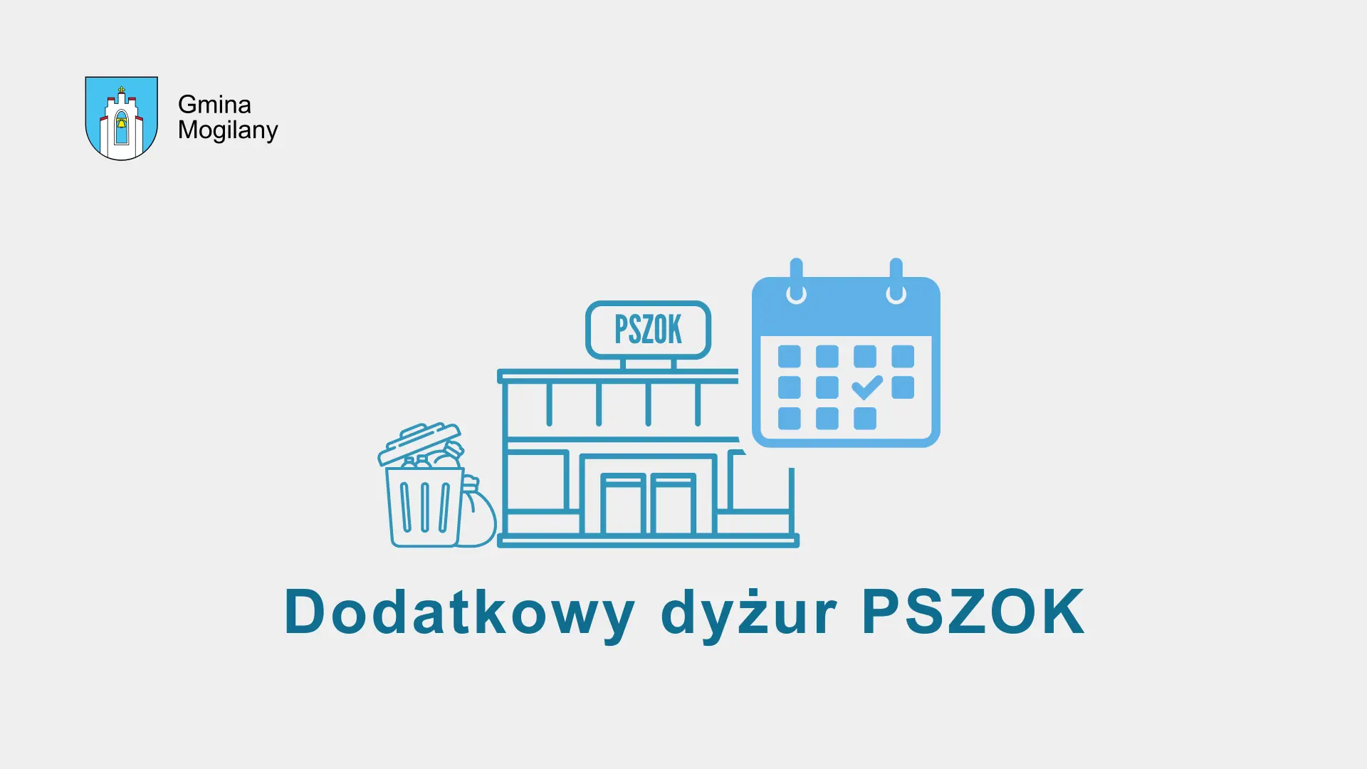 grafika przedstawiająca budynek PSZOK oraz kalendarz